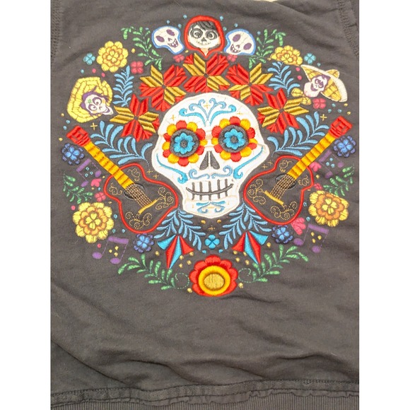 Disney Coco‎ Movie Zip Up Hoodie Embroidered Art Gray Kids Size 9/10 - Picture 2 of 11